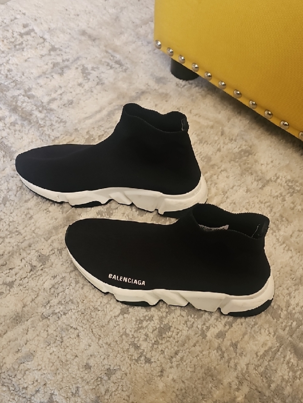 Balenciaga Black Knit Sock Sneakers with White Sole - Picture 2 of 6